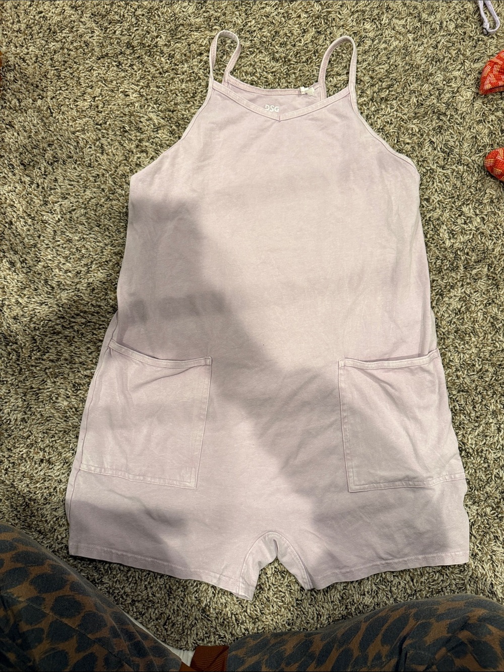 DSG Girls' Light Lavender Sleeveless Romper with Front Pockets